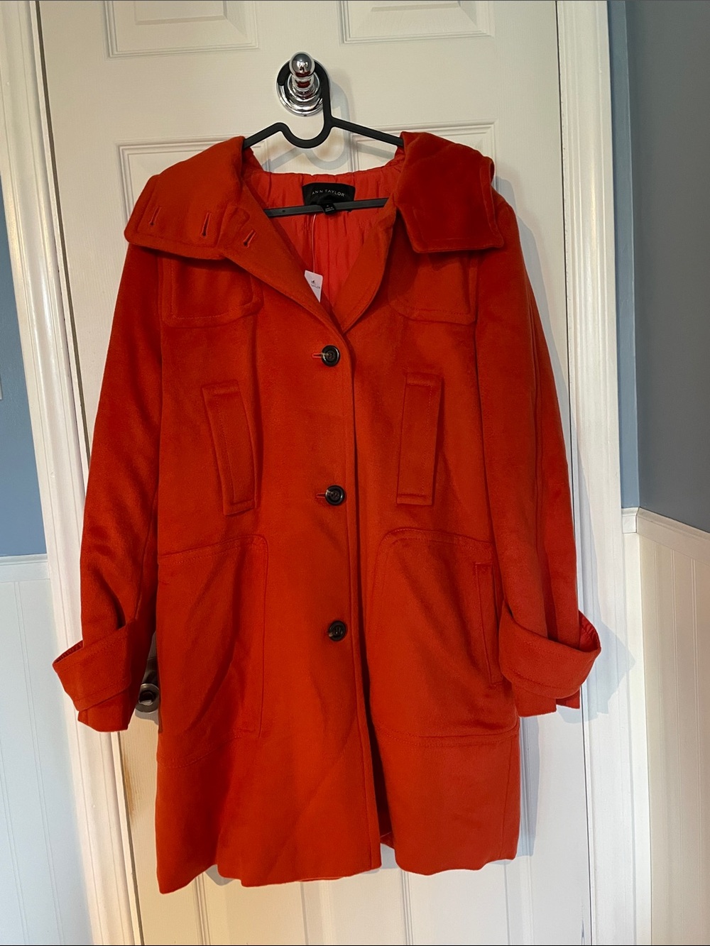 Ann Taylor orange coat with hood. WITH TAGS